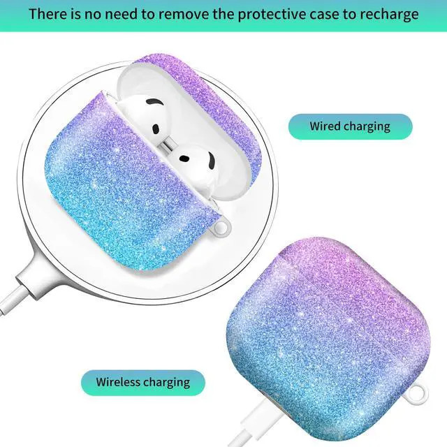Alt view image 2 of 6 - Compatiable with AirPod 4 Protective Case 2024, Soft Protective Case with Keychain for Women,Cute Shockproof Charging Case Cover for AirPod 4(Glitter Blue Pink)