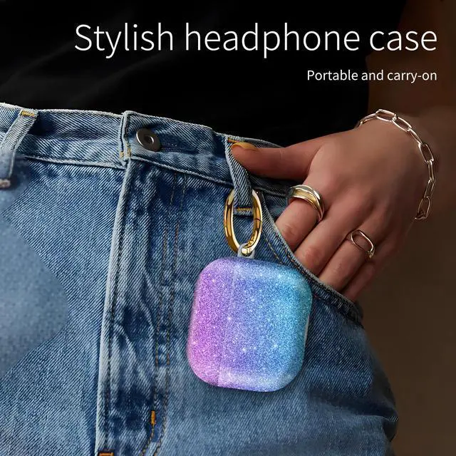 Alt view image 3 of 6 - Compatiable with AirPod 4 Protective Case 2024, Soft Protective Case with Keychain for Women,Cute Shockproof Charging Case Cover for AirPod 4(Glitter Blue Pink)