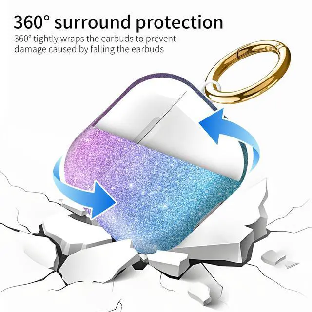 Alt view image 5 of 6 - Compatiable with AirPod 4 Protective Case 2024, Soft Protective Case with Keychain for Women,Cute Shockproof Charging Case Cover for AirPod 4(Glitter Blue Pink)