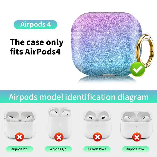 Alt view image 4 of 6 - Compatiable with AirPod 4 Protective Case 2024, Soft Protective Case with Keychain for Women,Cute Shockproof Charging Case Cover for AirPod 4(Glitter Blue Pink)