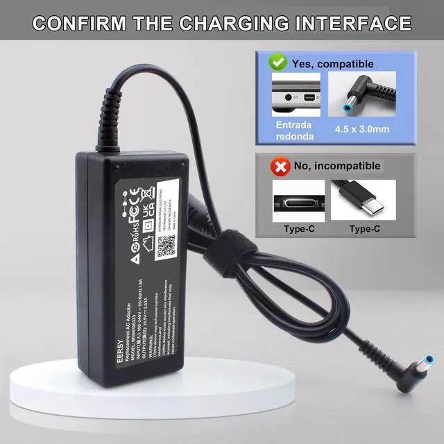 Alt view image 5 of 7 - 65W Laptop Charger for HP Elitebook ProBook Pavilion x360 14 15 17 Laptop | Smart Blue Tip Power Adapter 440 450 650 745 820 830 840 845 850 G6 G5 G8 G7 G4s G4 G3 710412-001 741727-001 721092-001