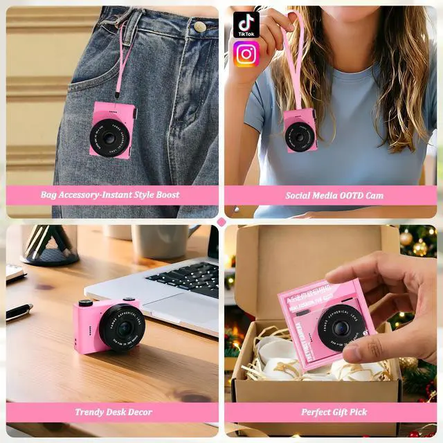 Alt view image 7 of 7 - Mini Digital Camera with 0.96 in LCD Screen1080P 178° Wide Angle Retro Digital Camera with 32GB SD Card USB Card Reader Stickers Dual Cameras Built-in Filters for Travel Study Daily VloggingPink