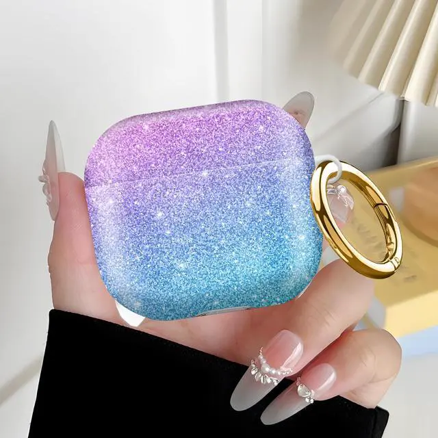 Alt view image 6 of 6 - Compatiable with AirPod 4 Protective Case 2024, Soft Protective Case with Keychain for Women,Cute Shockproof Charging Case Cover for AirPod 4(Glitter Blue Pink)