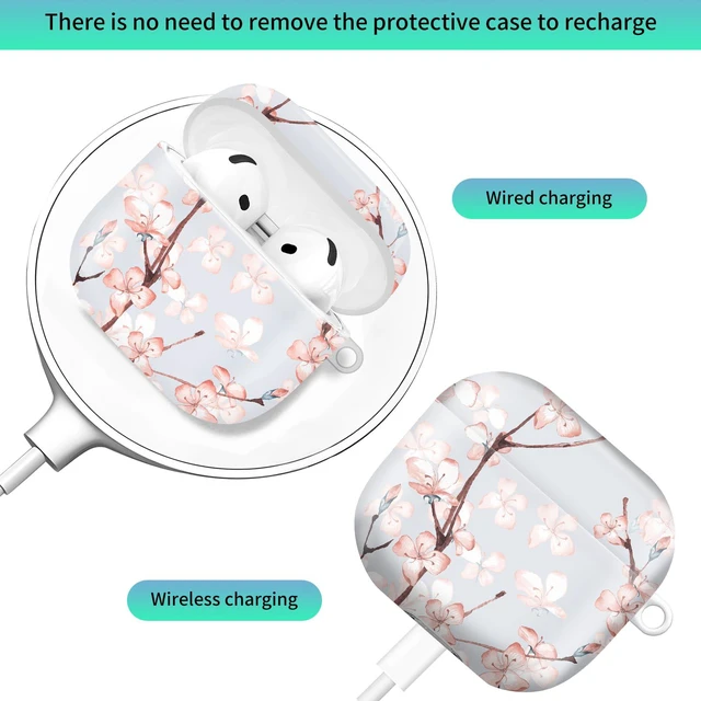 Alt view image 2 of 6 - Compatiable with AirPod 4 Protective Case 2024, Soft Protective Case with Keychain for Women,Cute Shockproof Charging Case Cover for AirPod 4(Botanical Cherry Branch)