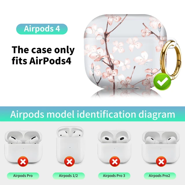 Alt view image 4 of 6 - Compatiable with AirPod 4 Protective Case 2024, Soft Protective Case with Keychain for Women,Cute Shockproof Charging Case Cover for AirPod 4(Botanical Cherry Branch)