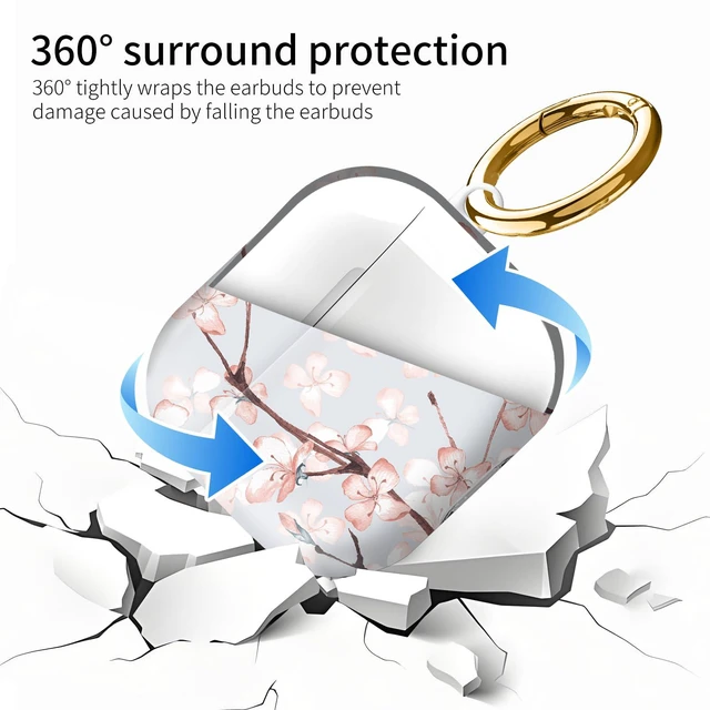 Alt view image 5 of 6 - Compatiable with AirPod 4 Protective Case 2024, Soft Protective Case with Keychain for Women,Cute Shockproof Charging Case Cover for AirPod 4(Botanical Cherry Branch)