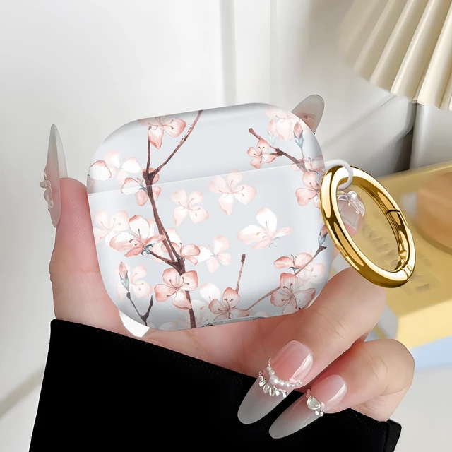 Alt view image 6 of 6 - Compatiable with AirPod 4 Protective Case 2024, Soft Protective Case with Keychain for Women,Cute Shockproof Charging Case Cover for AirPod 4(Botanical Cherry Branch)