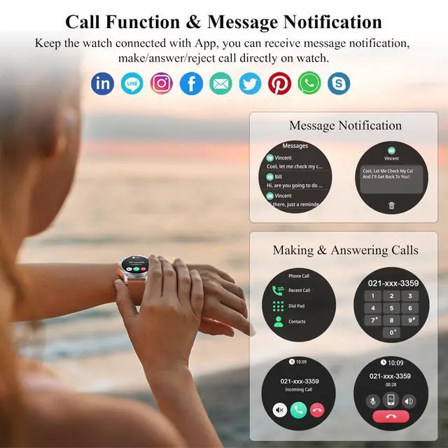 Alt view image 3 of 6 - Smart Watch, 1.43''AMOLED 45mm Military Smartwatch Men Women Answer/Make Call, Digital Fitness Watch, 110+ Sports, Blood Pressure, Heart Rate, Stress Monitor Sports Watch for Android or iOS