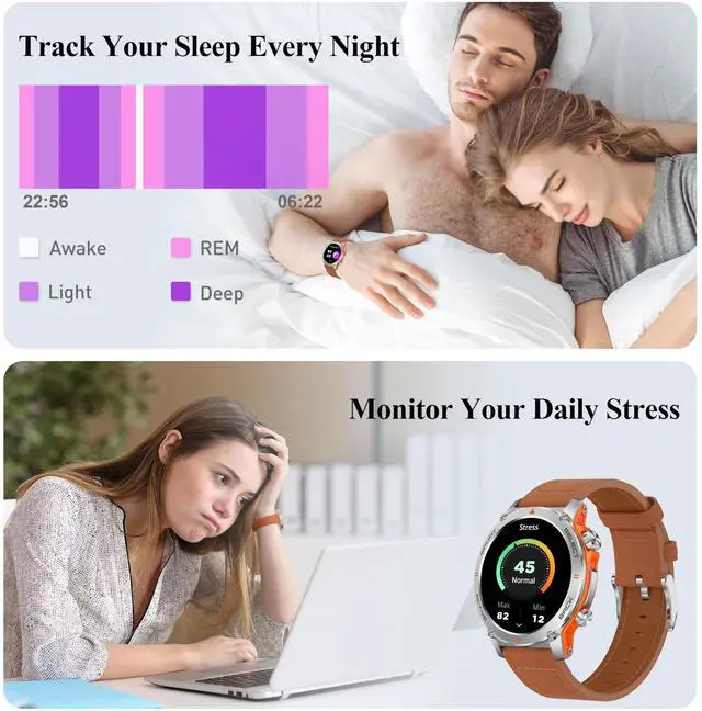 Alt view image 4 of 6 - Smart Watch, 1.43''AMOLED 45mm Military Smartwatch Men Women Answer/Make Call, Digital Fitness Watch, 110+ Sports, Blood Pressure, Heart Rate, Stress Monitor Sports Watch for Android or iOS