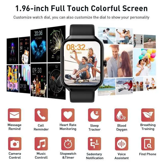 Alt view image 2 of 7 - Smart Watch, 2025 New Smartwatch for Men Women with Bluetooth Call, 1.96" Fitness Watch with 110+ Sport Modes/Heart Rate/Sleep Monitor/Pedometer, IP68 Waterproof Fitness Tracker for Android iOS, Black