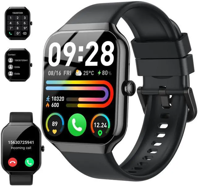 Main image of Smart Watch, 2025 New Smartwatch for Men Women with Bluetooth Call, 1.96" Fitness Watch with 110+ Sport Modes/Heart Rate/Sleep Monitor/Pedometer, IP68 Waterproof Fitness Tracker for Android iOS, Black