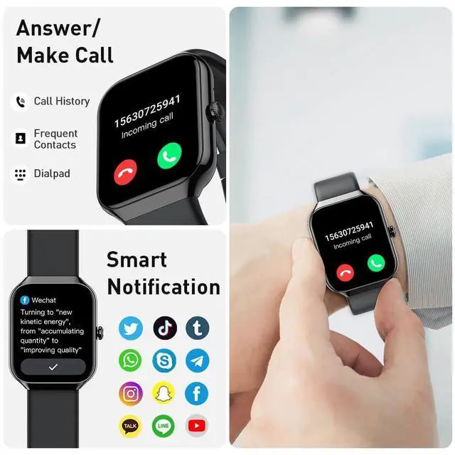 Alt view image 3 of 7 - Smart Watch, 2025 New Smartwatch for Men Women with Bluetooth Call, 1.96" Fitness Watch with 110+ Sport Modes/Heart Rate/Sleep Monitor/Pedometer, IP68 Waterproof Fitness Tracker for Android iOS, Black