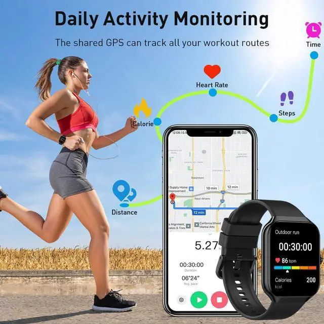 Alt view image 5 of 7 - Smart Watch, 2025 New Smartwatch for Men Women with Bluetooth Call, 1.96" Fitness Watch with 110+ Sport Modes/Heart Rate/Sleep Monitor/Pedometer, IP68 Waterproof Fitness Tracker for Android iOS, Black
