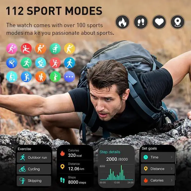 Alt view image 6 of 7 - Smart Watch, 2025 New Smartwatch for Men Women with Bluetooth Call, 1.96" Fitness Watch with 110+ Sport Modes/Heart Rate/Sleep Monitor/Pedometer, IP68 Waterproof Fitness Tracker for Android iOS, Black