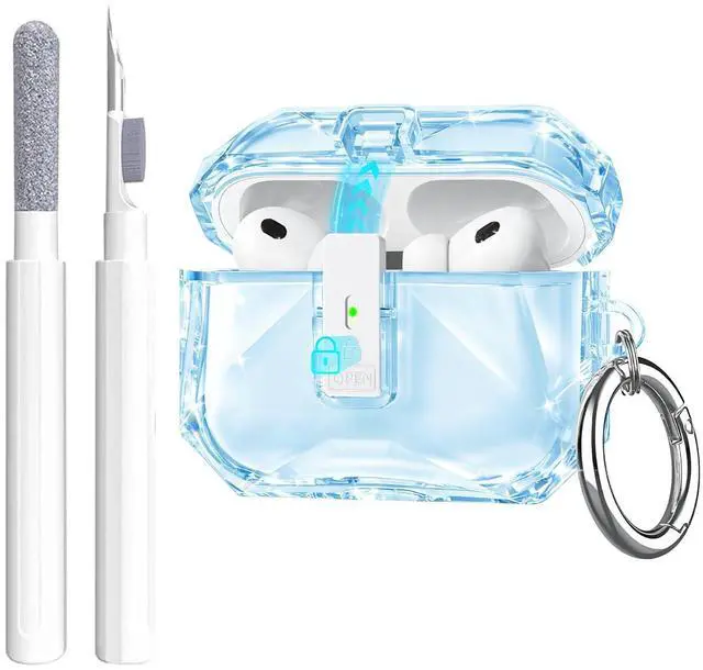 Main image of for Airpods Pro 3 Case Clear,Cute Diamond Design for Airpod Pro 3 | Secure Lock&Auto Pop-up Soft TPU for Airpods pro 3rd Generation Case Cover 2025 with Carabiner&Cleaning Pen,Non Yellow-Blue