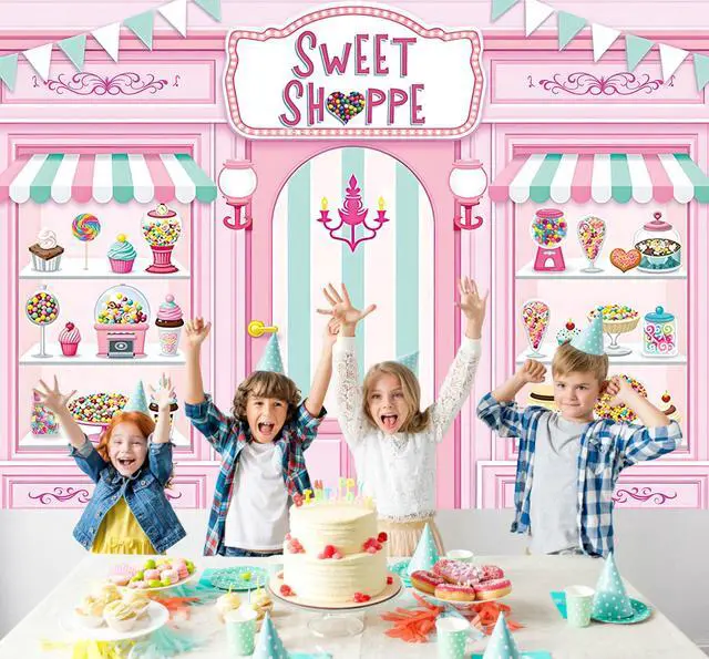 Alt view image 4 of 7 - Sweet Shoppe Backdrop 7x5FT Pink Donut Ice Cream Candy Sweet Shoppe Photography Background Girls Birthday Party Cake Table Decorations