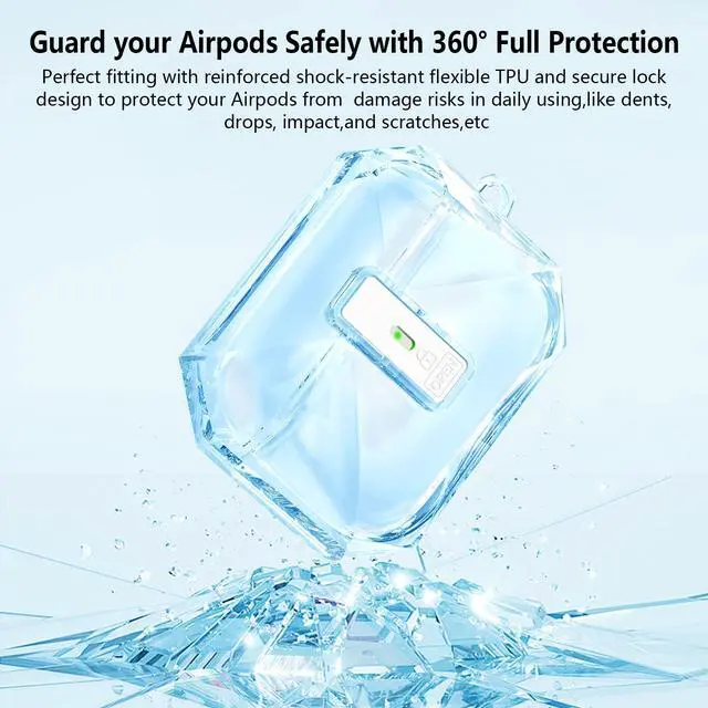Alt view image 4 of 6 - for Airpods Pro 3 Case Clear,Cute Diamond Design for Airpod Pro 3 | Secure Lock&Auto Pop-up Soft TPU for Airpods pro 3rd Generation Case Cover 2025 with Carabiner&Cleaning Pen,Non Yellow-Blue