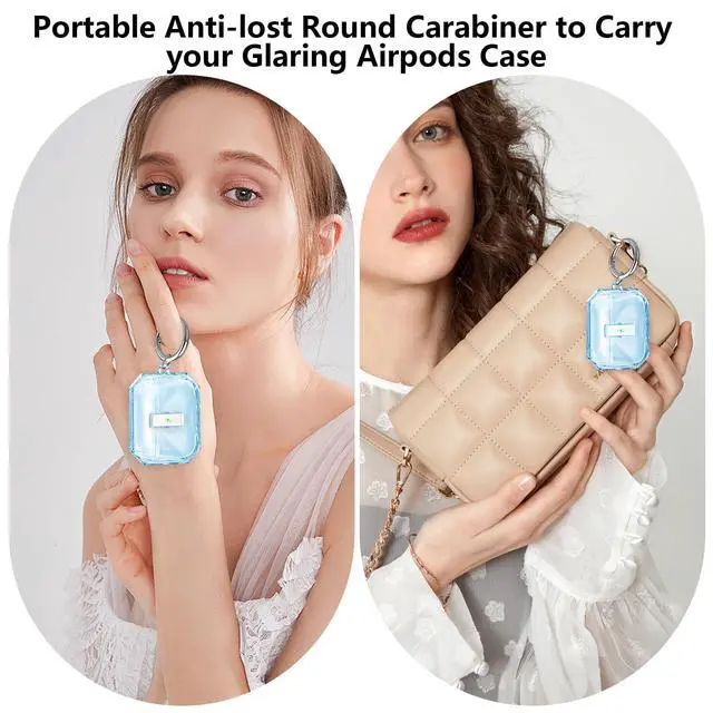 Alt view image 6 of 6 - for Airpods Pro 3 Case Clear,Cute Diamond Design for Airpod Pro 3 | Secure Lock&Auto Pop-up Soft TPU for Airpods pro 3rd Generation Case Cover 2025 with Carabiner&Cleaning Pen,Non Yellow-Blue