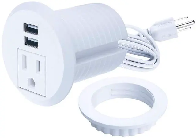 Main image of Desktop Power Grommet,2inch Hole Table Power Grommet Outlet with 2 USB Charging Ports,6.5ft Extension Cord Desk Power Strip with 1 Outlets for Computer,Table,Kitchen,Office,Home