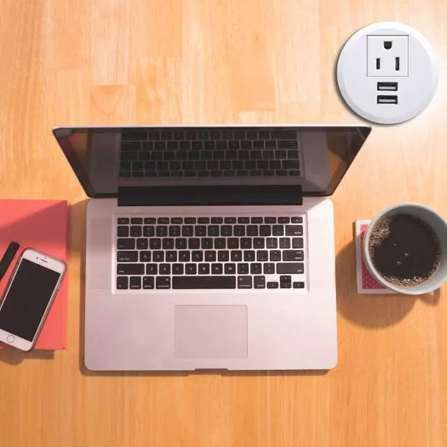 Alt view image 6 of 6 - Desktop Power Grommet,2inch Hole Table Power Grommet Outlet with 2 USB Charging Ports,6.5ft Extension Cord Desk Power Strip with 1 Outlets for Computer,Table,Kitchen,Office,Home