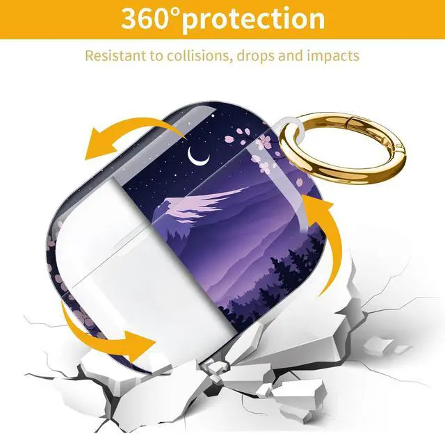 Alt view image 5 of 7 - Hard Protective Case for AirPod Pro 3, Shockproof Durable Shell with Keychain, Cute Stylish Design(Night Sky Mountain Cherry Blossom Moon)