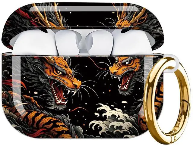 Main image of Hard Protective Case for AirPod Pro 3, Shockproof Durable Shell with Keychain, Cute Stylish Design(Dragon Tiger Clash Clouds Fire)