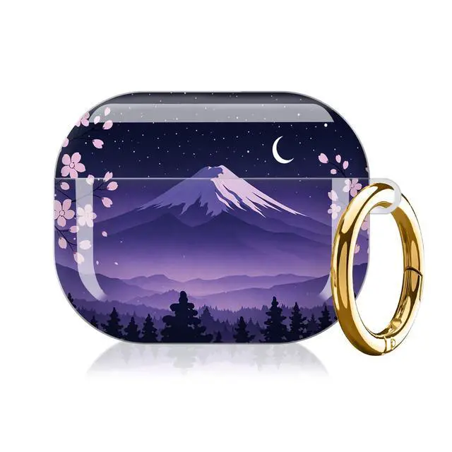 Alt view image 7 of 7 - Hard Protective Case for AirPod Pro 3, Shockproof Durable Shell with Keychain, Cute Stylish Design(Night Sky Mountain Cherry Blossom Moon)