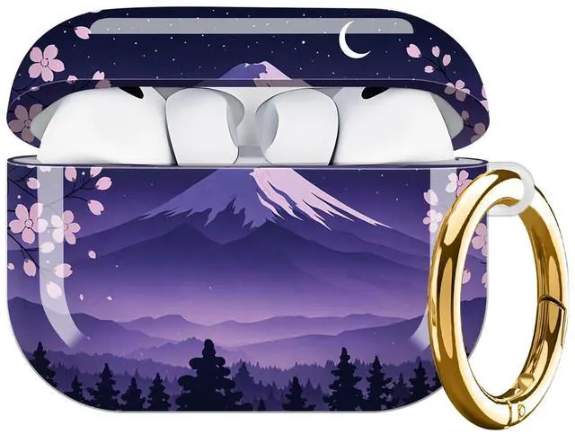 Main image of Hard Protective Case for AirPod Pro 3, Shockproof Durable Shell with Keychain, Cute Stylish Design(Night Sky Mountain Cherry Blossom Moon)