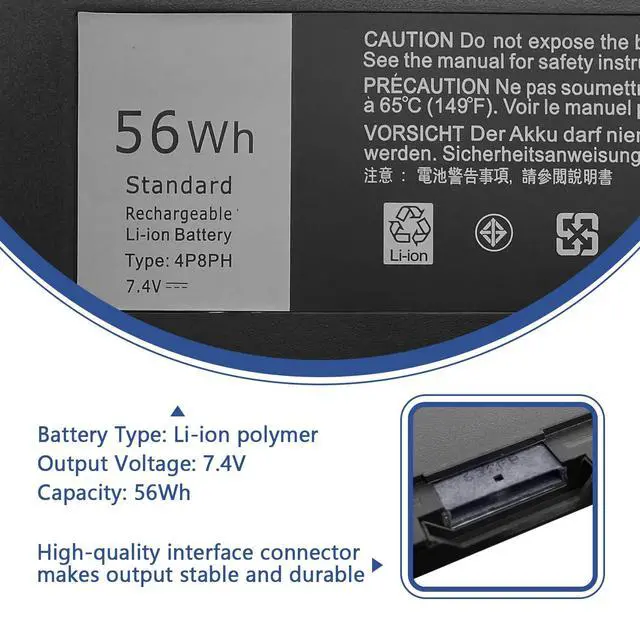 Alt view image 2 of 7 - 56Wh 4P8PH Battery Replacement for Dell Inspiron 15 7000 7537 7547 7548 | N7547 N7548 Vostro 14 5459 Series Notebook D2VF9 G05H0 0G05H0 OPXR51 179F8 04P8PH 7.4V 4-Cell