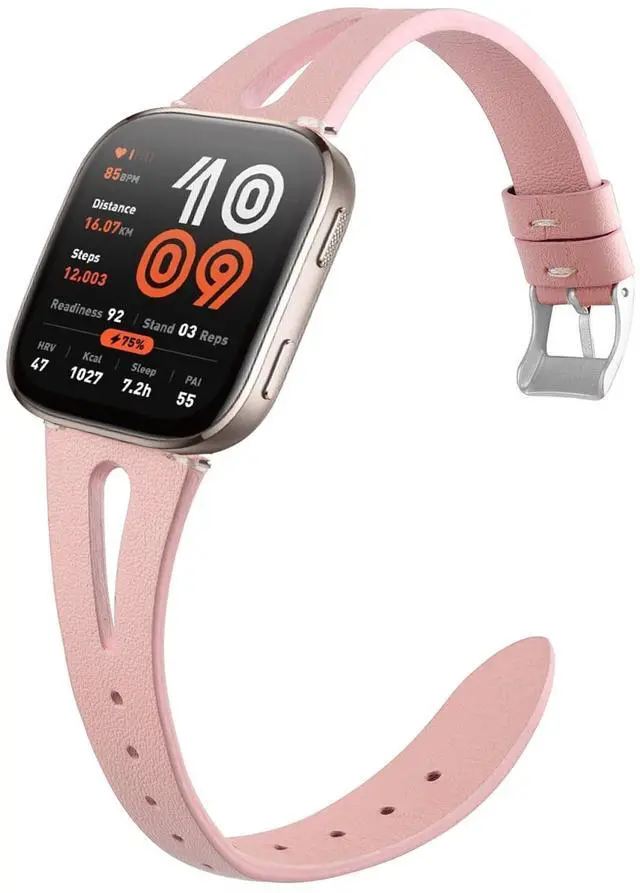 Main image of Compatible with Amazfit bip 6 bands, 20mm, 22mm Quick Release Slim Vintage Leather Strap Replacement for Women, Man, Wristband Compatible with Amazfit Active 2 Sqaure Smartwatch
