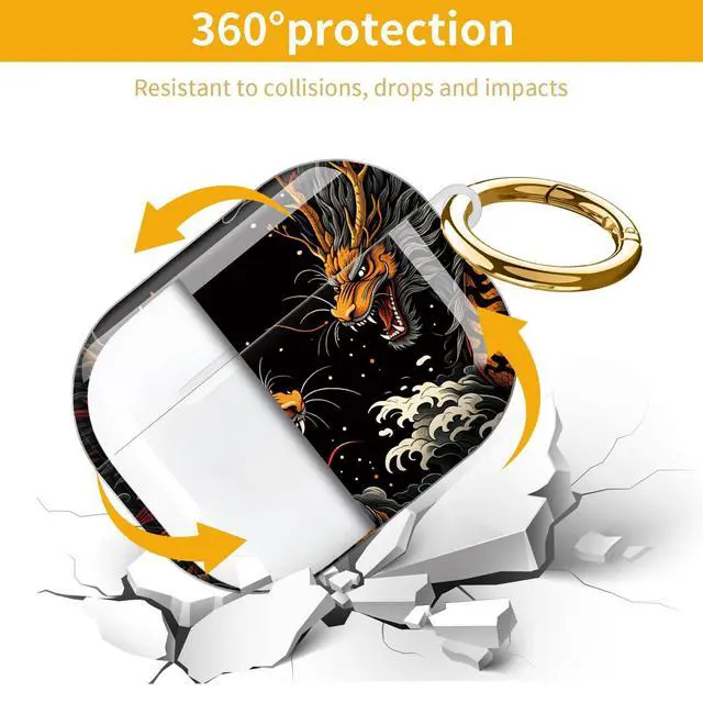 Alt view image 5 of 7 - Hard Protective Case for AirPod Pro 3, Shockproof Durable Shell with Keychain, Cute Stylish Design(Dragon Tiger Clash Clouds Fire)