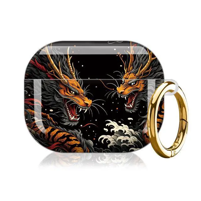 Alt view image 7 of 7 - Hard Protective Case for AirPod Pro 3, Shockproof Durable Shell with Keychain, Cute Stylish Design(Dragon Tiger Clash Clouds Fire)