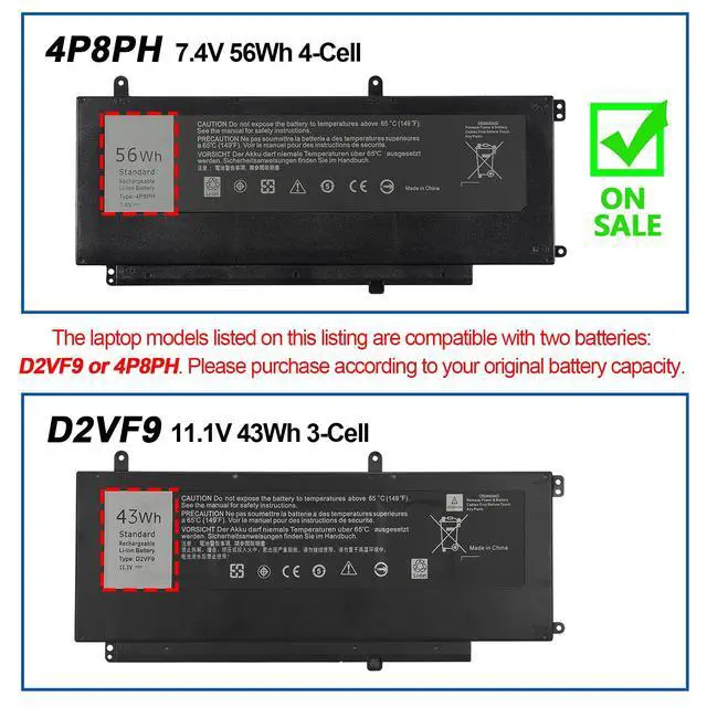 Alt view image 6 of 7 - 56Wh 4P8PH Battery Replacement for Dell Inspiron 15 7000 7537 7547 7548 | N7547 N7548 Vostro 14 5459 Series Notebook D2VF9 G05H0 0G05H0 OPXR51 179F8 04P8PH 7.4V 4-Cell