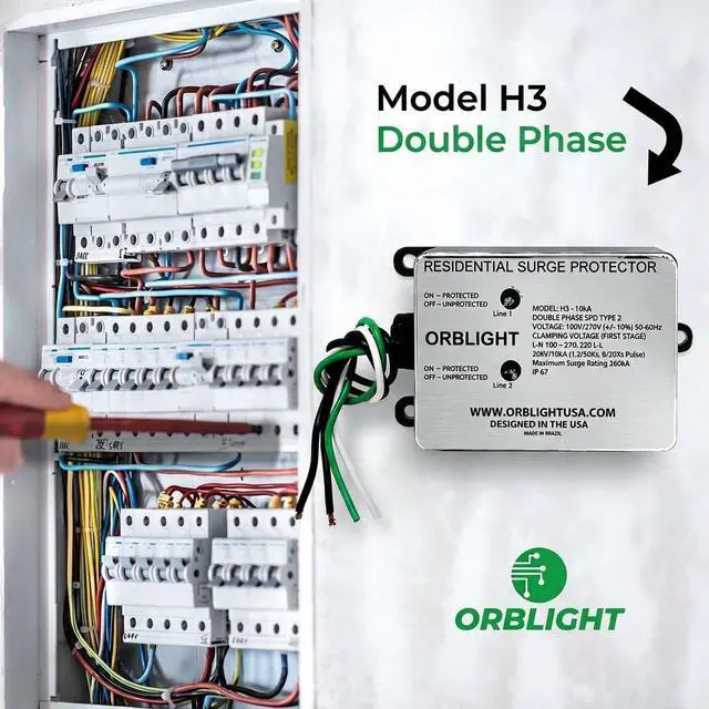 Alt view image 6 of 7 - Whole House Surge Protector, 260kA SPD for 120/240V Electrical Panels, Type 2, IP67, LED Indicator