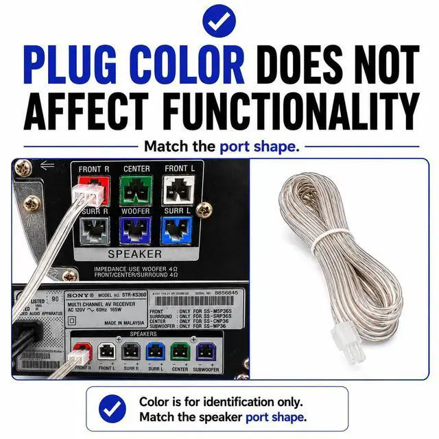 Alt view image 3 of 5 - Speaker Cable Compatible with Sony BDV DAV HBD HCD Home Theater Systems 2-Pack 13FT Replacement Speaker Wire