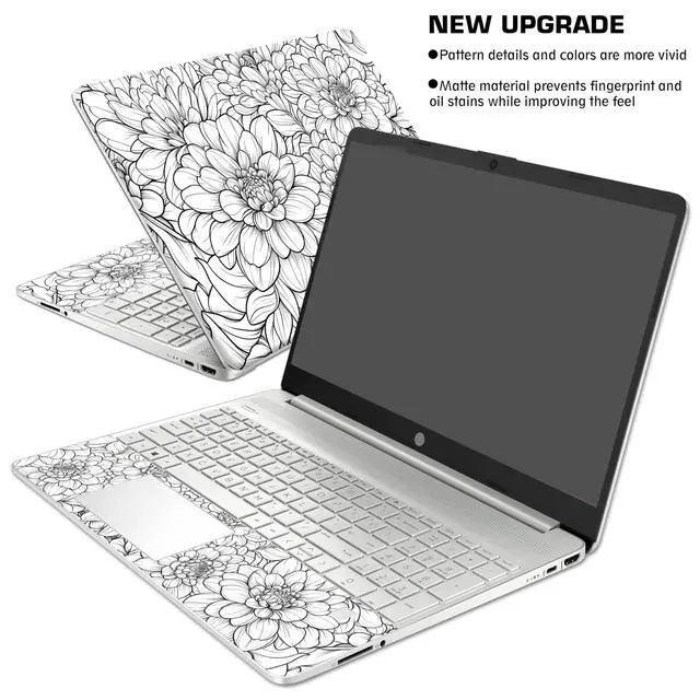 Alt view image 3 of 7 - Laptop Skin Decal HP 15.6" - Black White Botanical, Laptop Cover Sticker, No Cutting Required, No Bubble, Waterproof, Scratch Resistant - Including Wide Screen and Wrist Pad