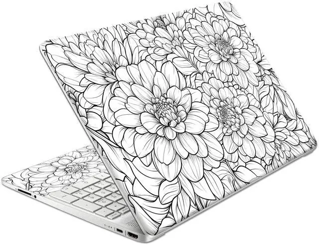 Main image of Laptop Skin Decal HP 15.6" - Black White Botanical, Laptop Cover Sticker, No Cutting Required, No Bubble, Waterproof, Scratch Resistant - Including Wide Screen and Wrist Pad