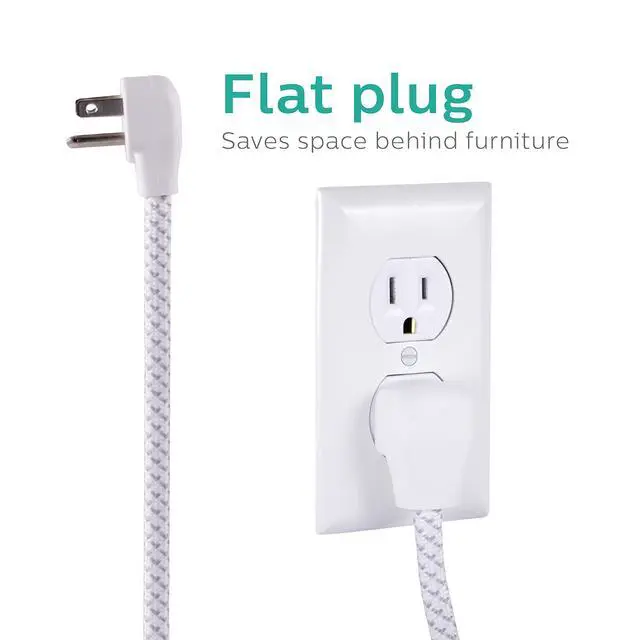 Alt view image 3 of 6 - Surge Protector Power Strip, 3 Outlet Surge Protector, 6Ft Cord Power Strip, Surge Protector with USB Ports, 3-Prong Flat Plug Power Strip, 360J Surge Protector Outlet, White, SPP3306WB/37