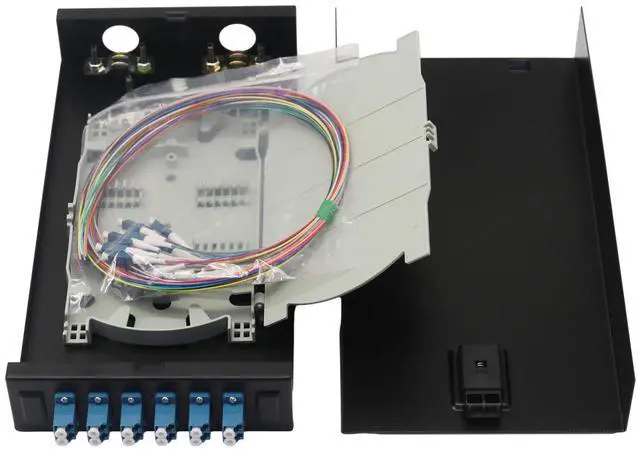 Main image of 12-core LC/UPC singlemode wall Mount Enclosure kit | LC/UPC Wall Box Kit with 6 duplex couplers & pigtails. For FTTH and network distribution. Complete set