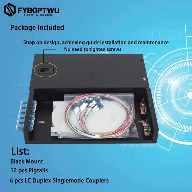 Alt view image 2 of 6 - 12-core LC/UPC singlemode wall Mount Enclosure kit | LC/UPC Wall Box Kit with 6 duplex couplers & pigtails. For FTTH and network distribution. Complete set