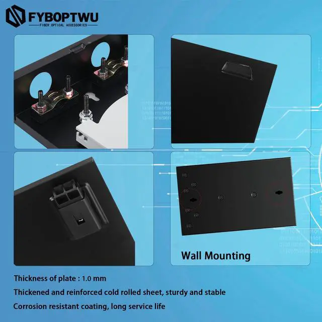 Alt view image 4 of 6 - 12-core LC/UPC singlemode wall Mount Enclosure kit | LC/UPC Wall Box Kit with 6 duplex couplers & pigtails. For FTTH and network distribution. Complete set
