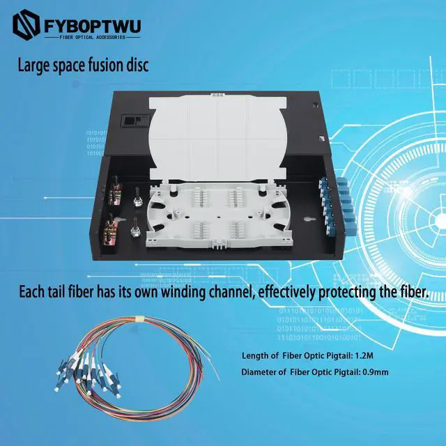 Alt view image 3 of 6 - 12-core LC/UPC singlemode wall Mount Enclosure kit | LC/UPC Wall Box Kit with 6 duplex couplers & pigtails. For FTTH and network distribution. Complete set