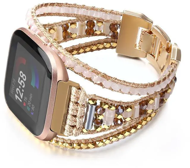 Main image of Boho Braided Bracelet Compatible with Fitbit Versa 4/Versa 3/Sense/Sense 2 Bands for Women, Handmade Woven Beaded Strap for Fitbit Smartwatch
