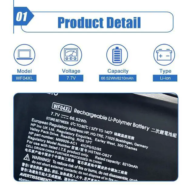 Alt view image 2 of 6 - 66.52Wh WF04XL Laptop Battery Replace for HP Envy 13" X360 13-BF0000 13-BF0000CI 13-BF0000NC 13-BF0000NX 13-BF0024NA 13-BF0011NA 13-BF0123NW 13-BF0977ND Series HSTNN-OB2Y M89926-1D1