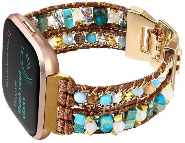 Main image of Boho Braided Bracelet Compatible with Fitbit Versa 4/Versa 3/Sense/Sense 2 Bands for Women, Handmade Woven Beaded Strap for Fitbit Smartwatch