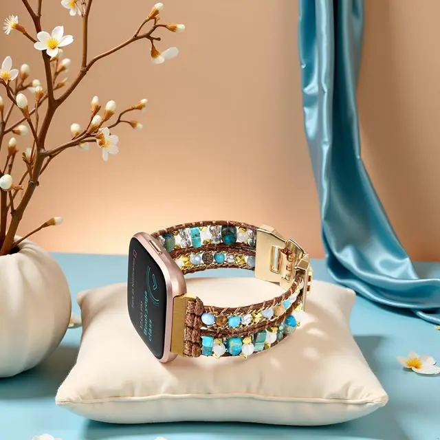 Alt view image 7 of 7 - Boho Braided Bracelet Compatible with Fitbit Versa 4/Versa 3/Sense/Sense 2 Bands for Women, Handmade Woven Beaded Strap for Fitbit Smartwatch