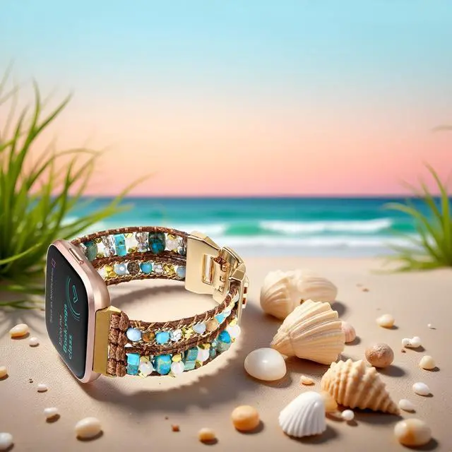 Alt view image 4 of 7 - Boho Braided Bracelet Compatible with Fitbit Versa 4/Versa 3/Sense/Sense 2 Bands for Women, Handmade Woven Beaded Strap for Fitbit Smartwatch