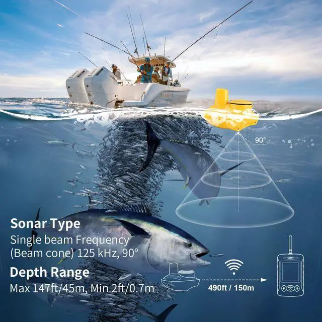 Alt view image 3 of 7 - Wireless Water Depth Fish Finder FFW718 | Kayak Portable Fish Finders Sonar Sensor LCD Dispaly Boat Fishfinder for Shore Kayaks Fishing