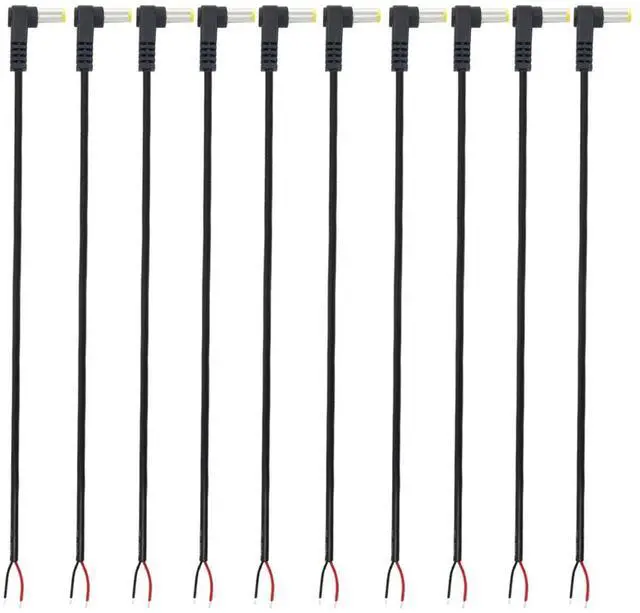 Main image of 10Pcs 22AWG Right Angle DC5.5mm x 2.1mm Power Pigtails Cable | 25cm LengthDC5521 to 2pinPerfect for low voltage equipment DIY power supply and maintenance replacement