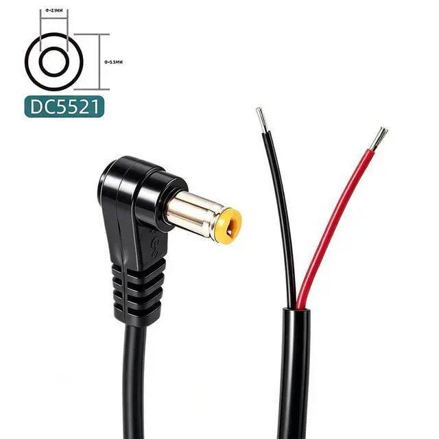 Alt view image 2 of 7 - 10Pcs 22AWG Right Angle DC5.5mm x 2.1mm Power Pigtails Cable | 25cm LengthDC5521 to 2pinPerfect for low voltage equipment DIY power supply and maintenance replacement